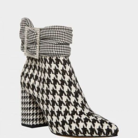 Betsey Johnson Shoes - Betsey Johnson Black & White Houndstooth Booties w/ Rhinestone Buckle 9.5 NEW
